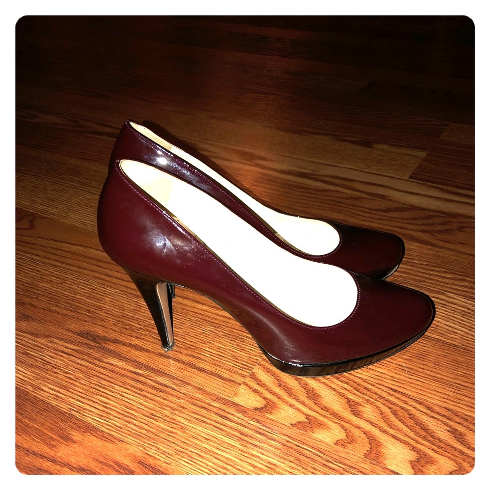 Red Prada patent leather platform heels